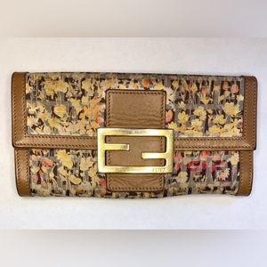 FENDI Flower Canvas Print FF Zucca Monogram Beige Wallet